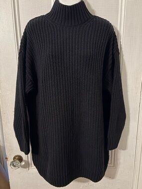 GAP oversized chunky black turtleneck sweater cotton wool tunic size small